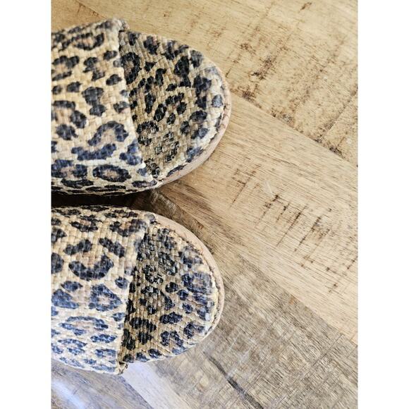 Stuart Weitzman Womens Flatout Leopard Canvas Raffia Flatform Slide Sandals 8.5 - Picture 14 of 14